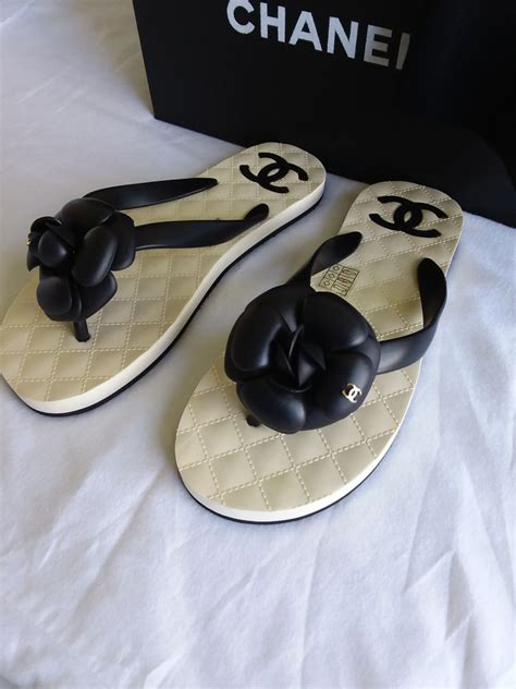 chanel rubber flower flip flops|Chanel flip flops shoes sales.